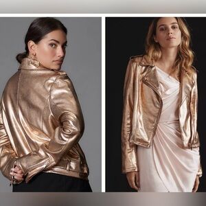 NWT Anthropologie Metallic Faux
Leather Moto Jacket
Color: Bronze
Size S Petite